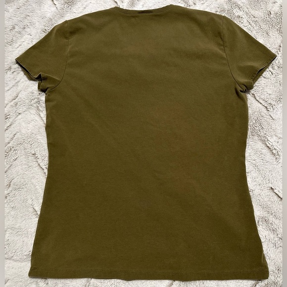 Ann Taylor Khaki V-Neck Short Sleeve Olive Green Tee - Picture 6 of 8
